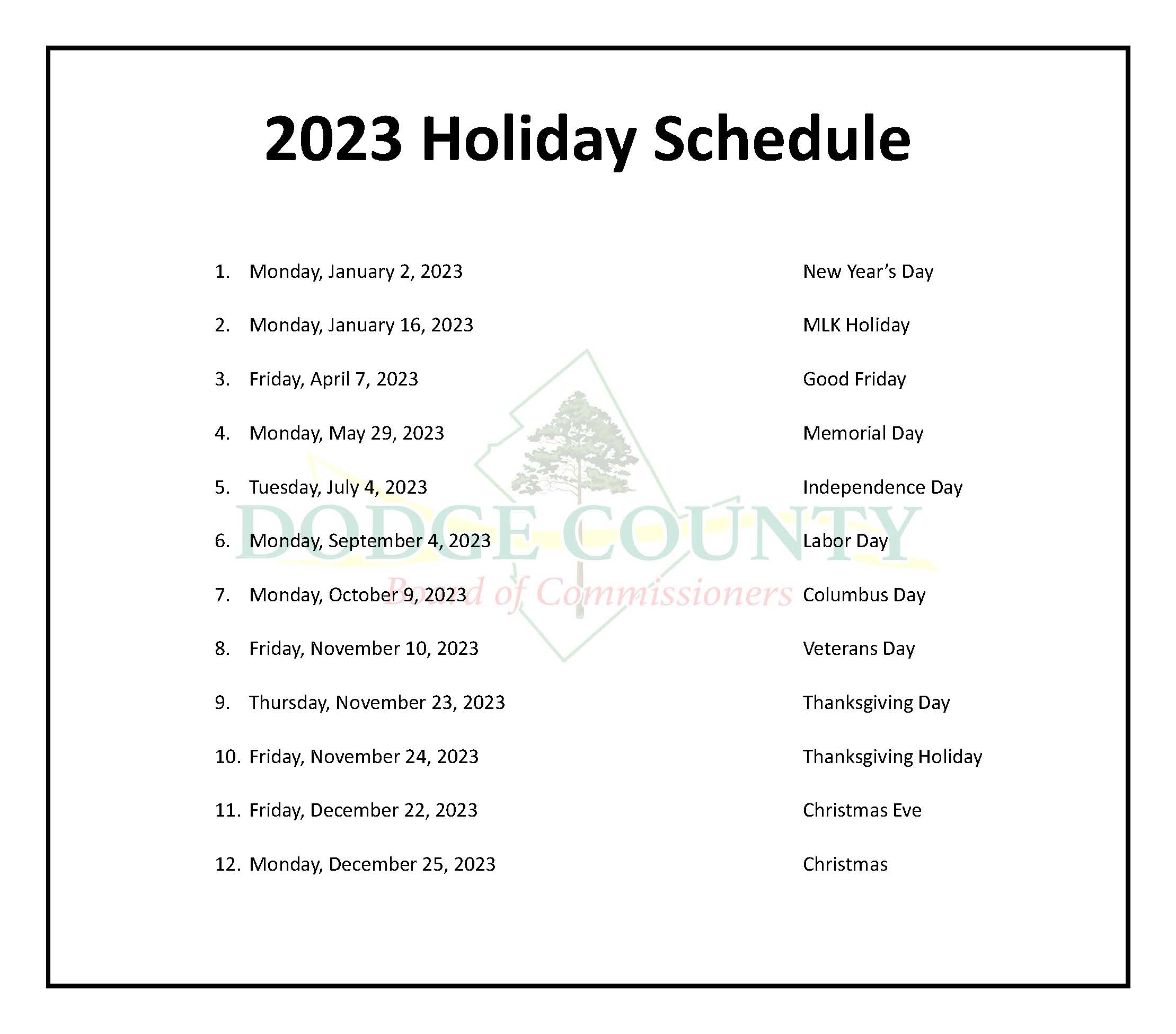 Calendar Dodge County